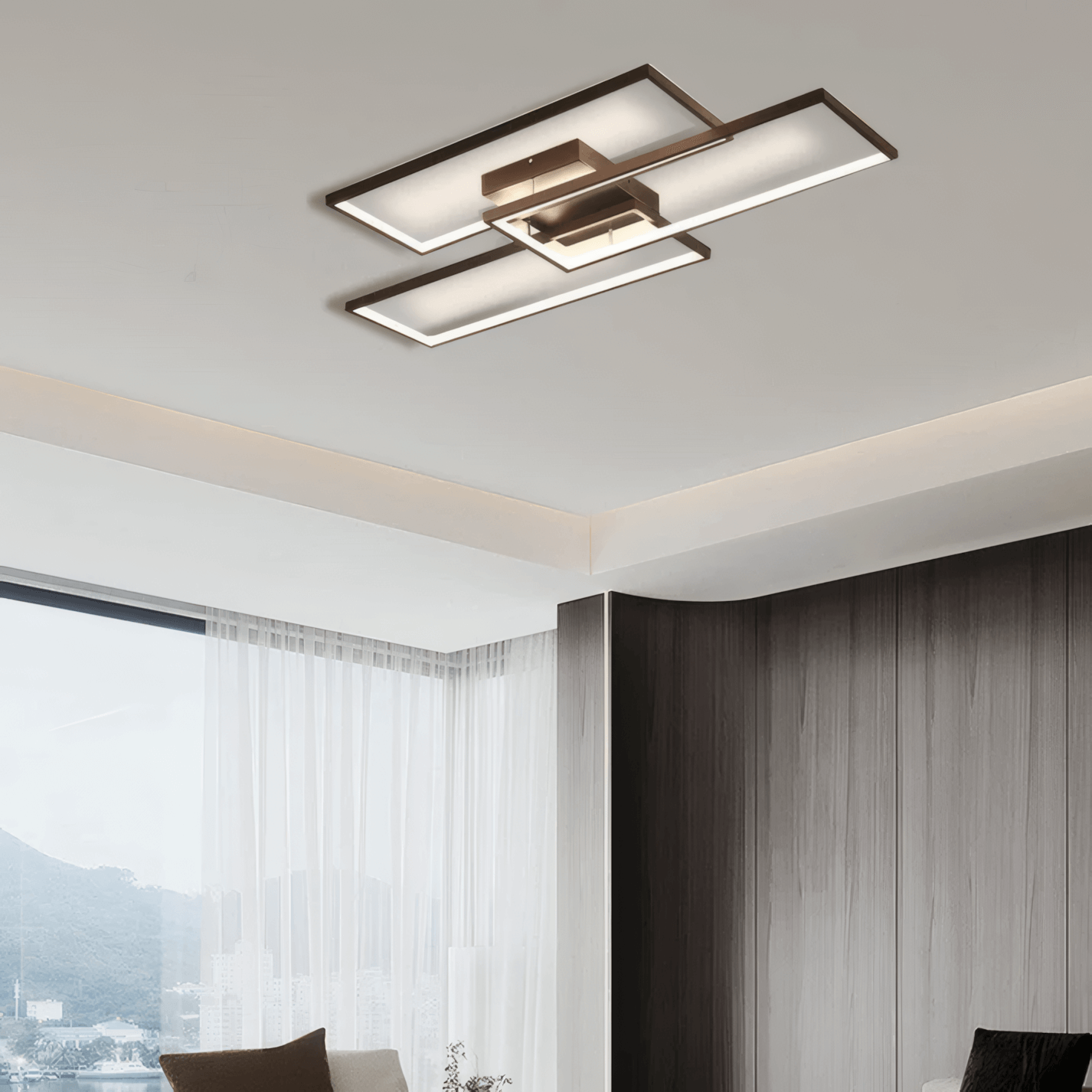 Modern Dimmable Ceiling Light - Black/Gold Rectangular for Bedroom/Living Room - Flindria