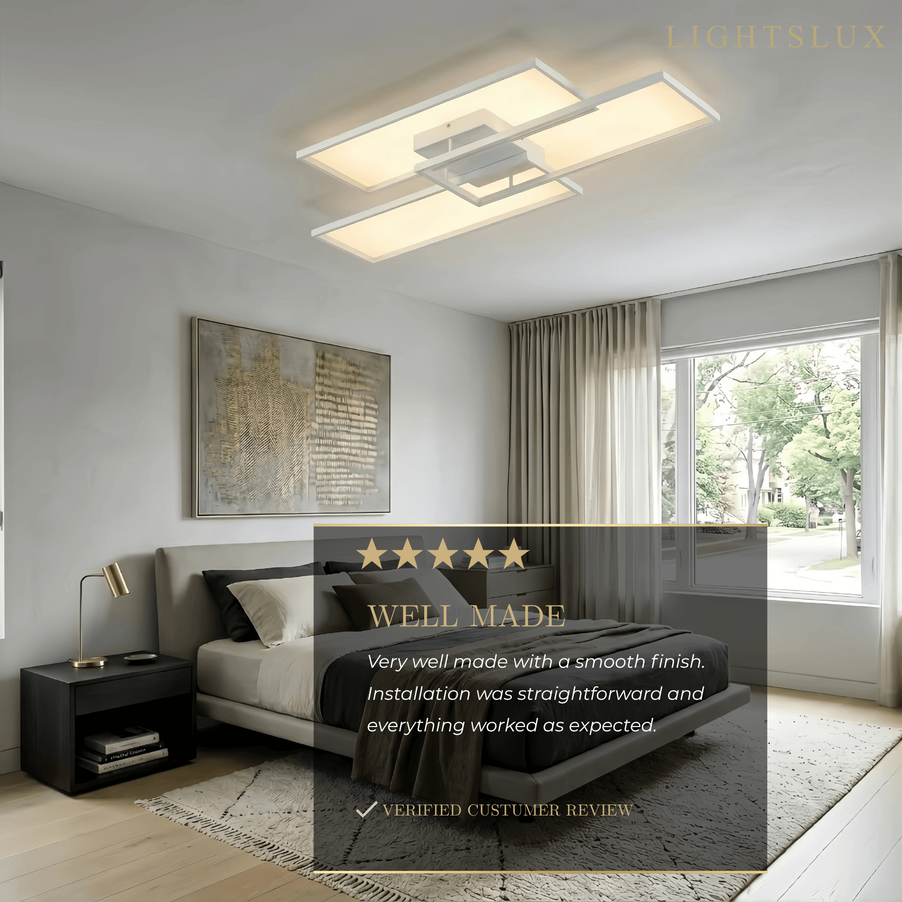 Modern Dimmable Ceiling Light - Black/Gold Rectangular for Bedroom/Living Room - Flindria