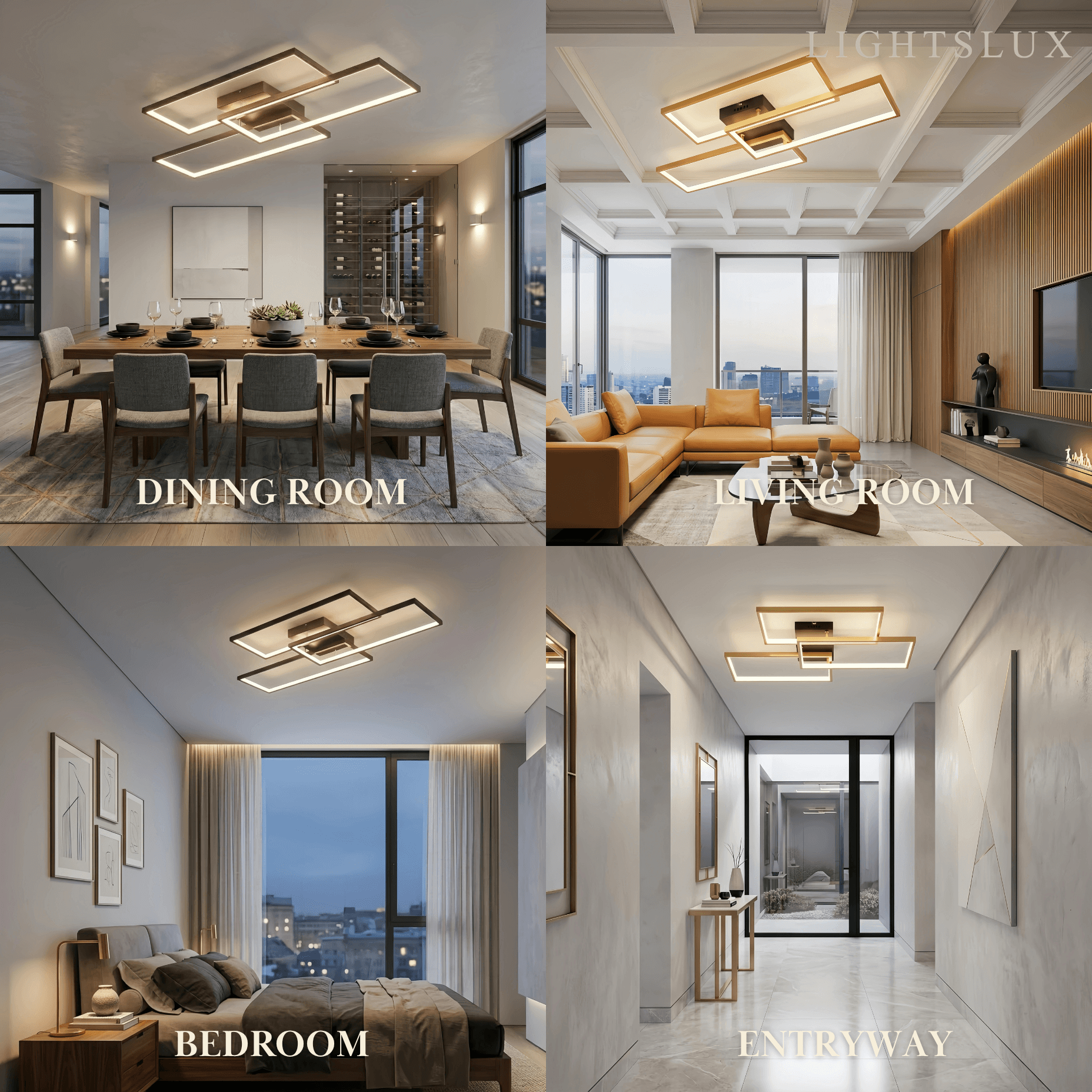 Modern Dimmable Ceiling Light - Black/Gold Rectangular for Bedroom/Living Room - Flindria