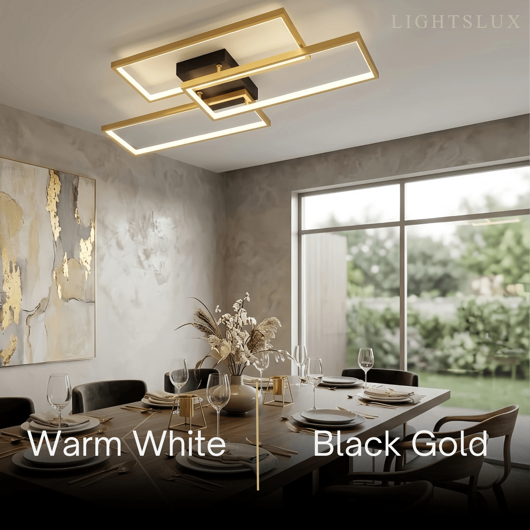 Modern Dimmable Ceiling Light - Black/Gold Rectangular for Bedroom/Living Room - Flindria