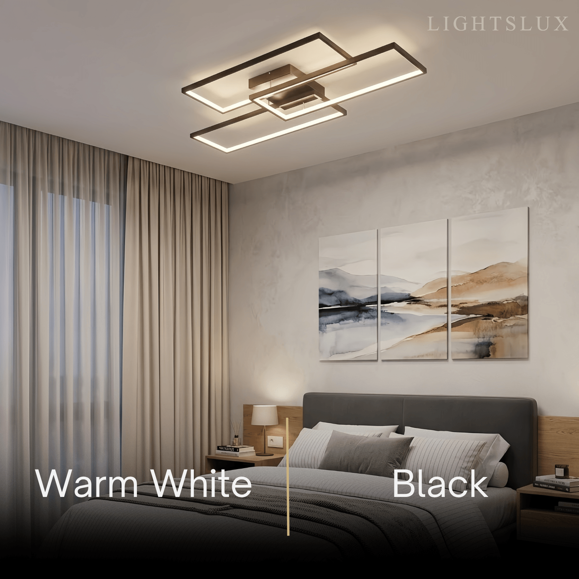 Modern Dimmable Ceiling Light - Black/Gold Rectangular for Bedroom/Living Room - Flindria