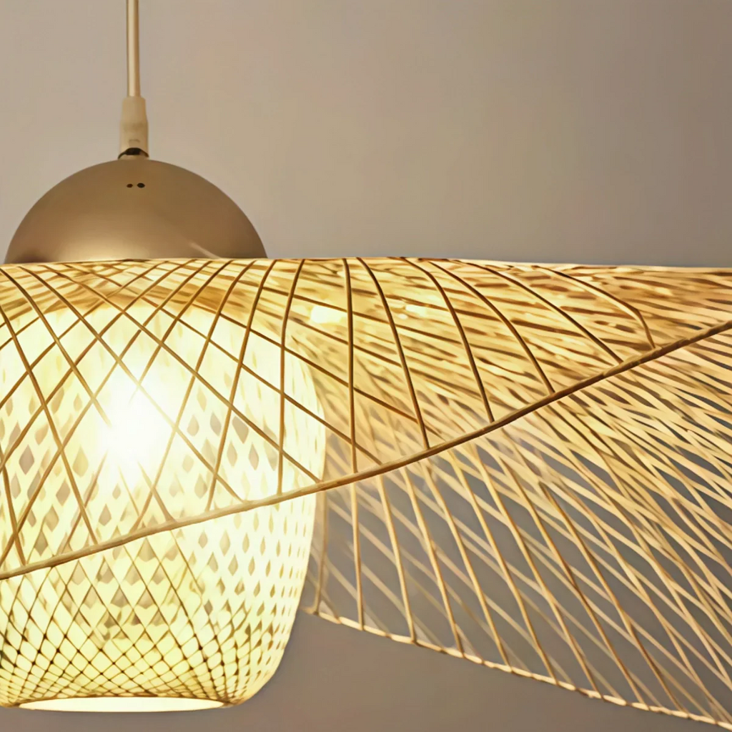 Modern Pendant Light - Rattan & Bamboo Hooded Shade for Dining Room - Flindria