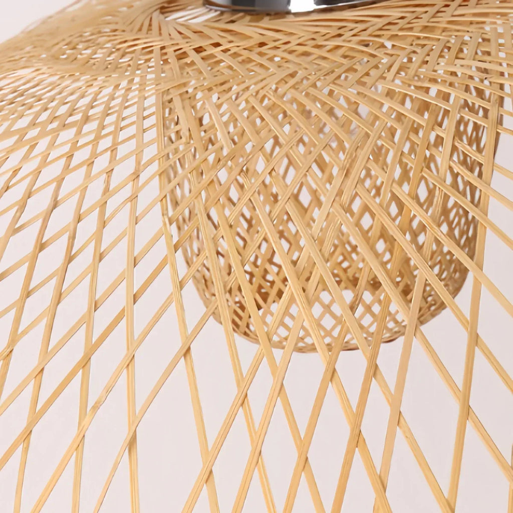 Modern Pendant Light - Rattan & Bamboo Hooded Shade for Dining Room - Flindria