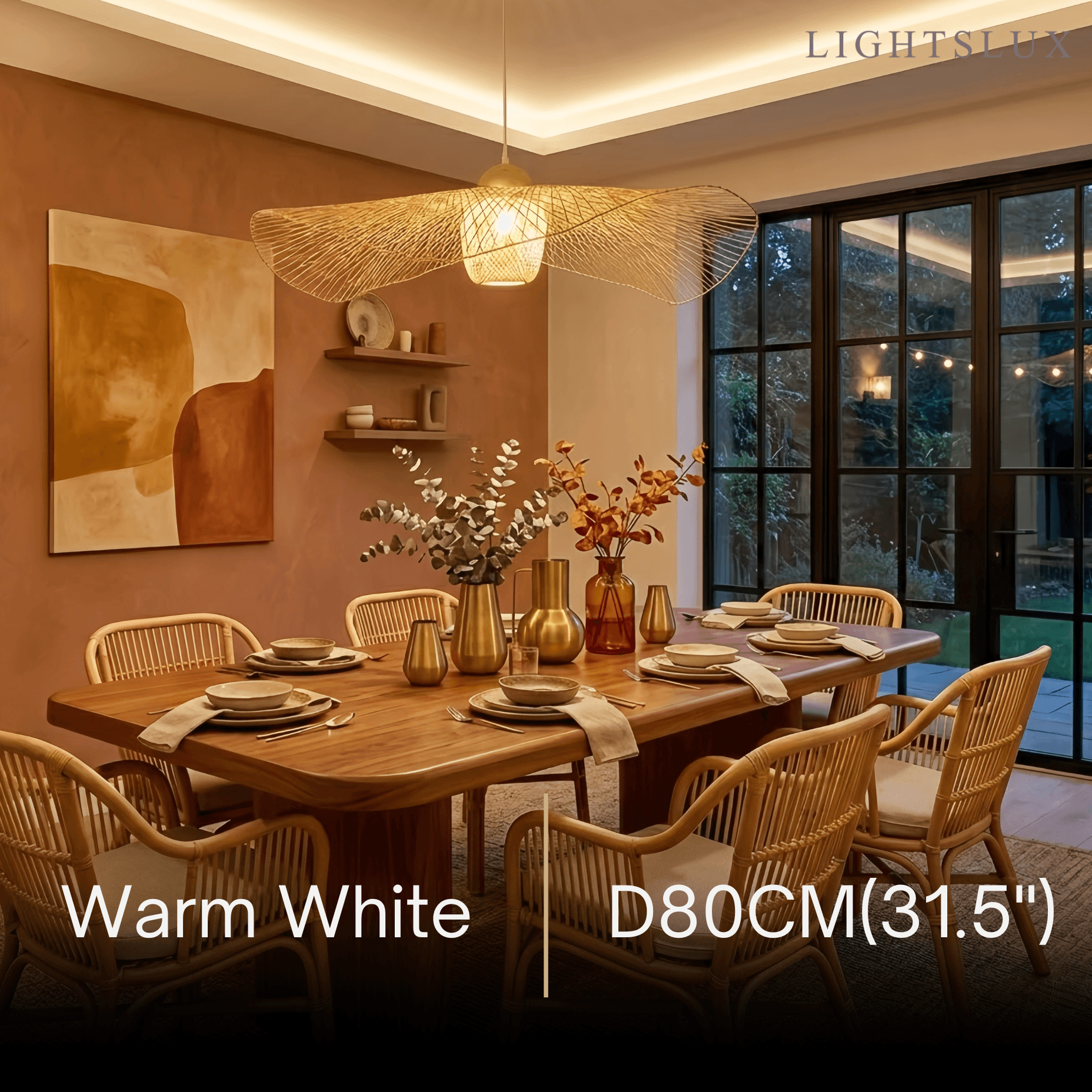 Modern Pendant Light - Rattan & Bamboo Hooded Shade for Dining Room - Flindria