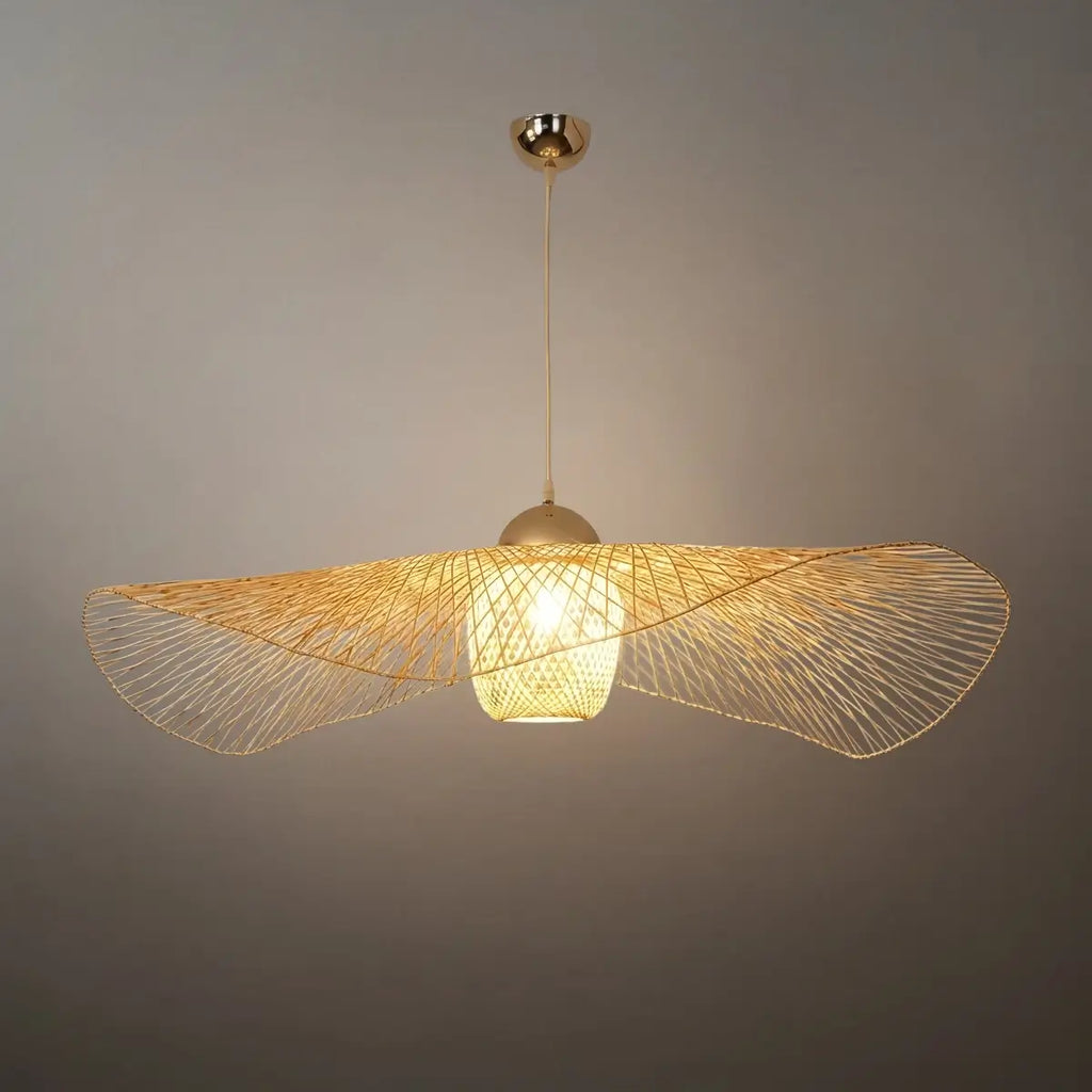 Modern Pendant Light - Rattan & Bamboo Hooded Shade for Dining Room - Flindria