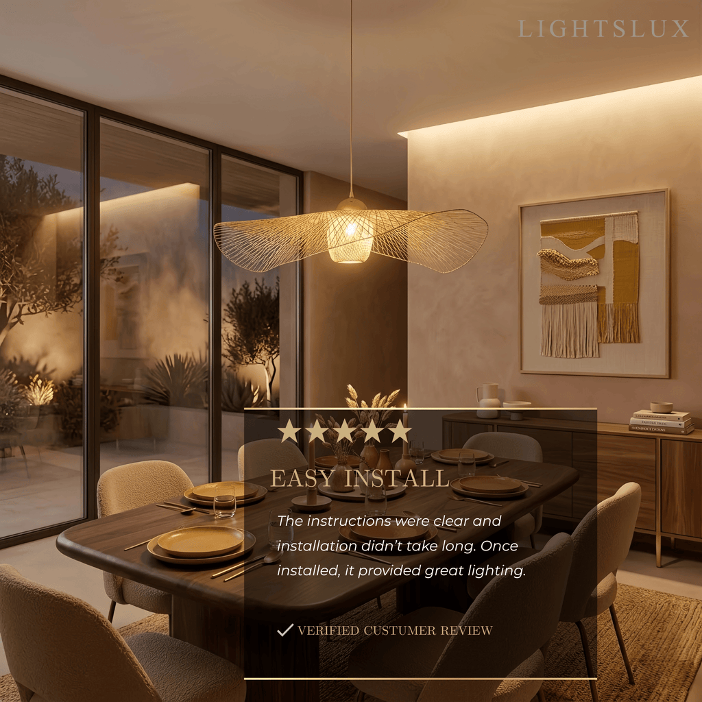 Modern Pendant Light - Rattan & Bamboo Hooded Shade for Dining Room - Flindria