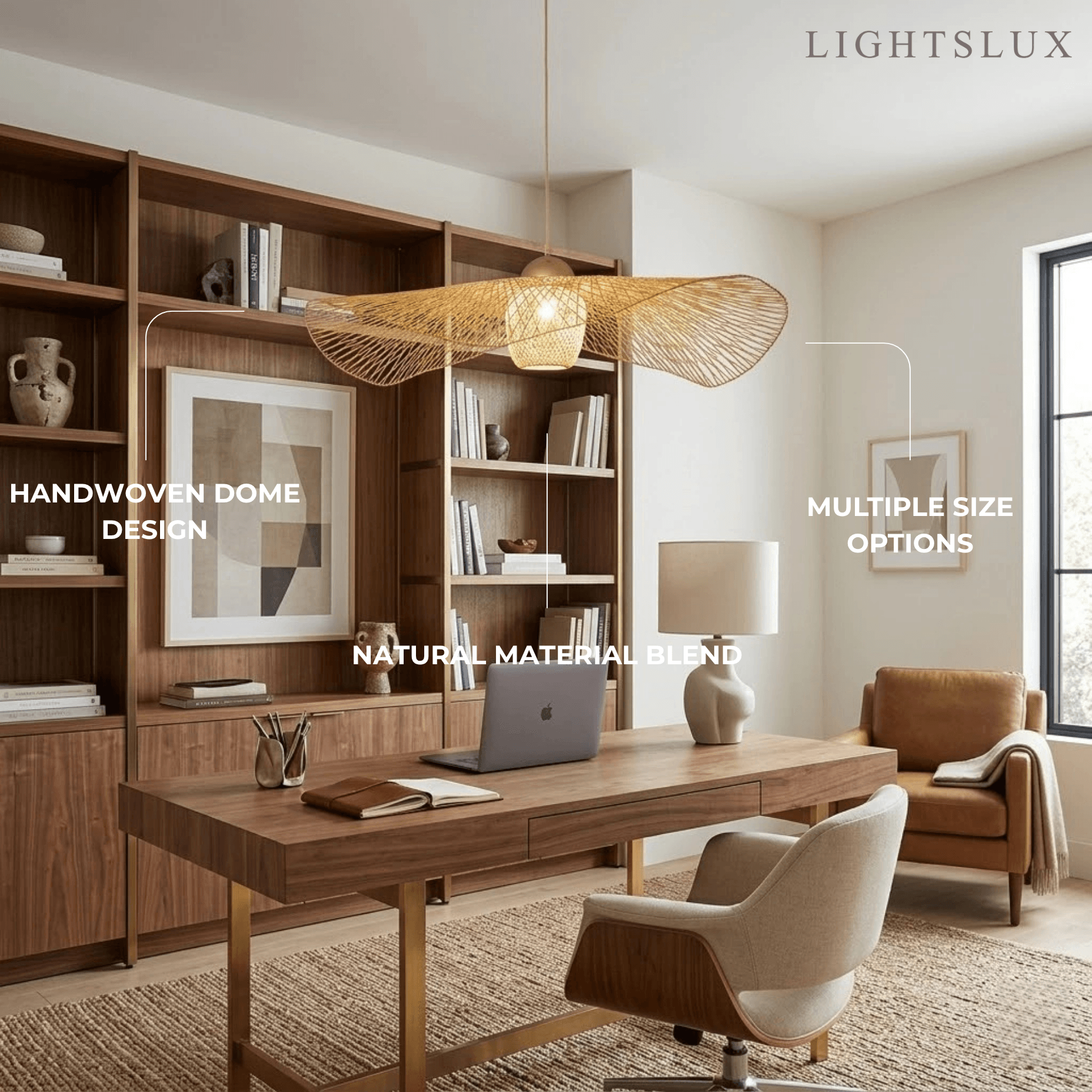 Modern Pendant Light - Rattan & Bamboo Hooded Shade for Dining Room - Flindria
