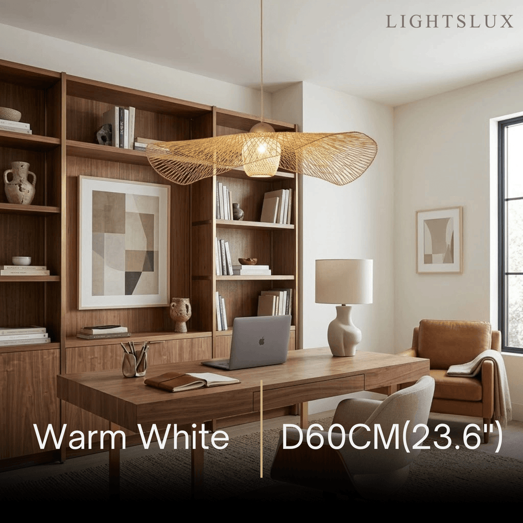 Modern Pendant Light - Rattan & Bamboo Hooded Shade for Dining Room - Flindria