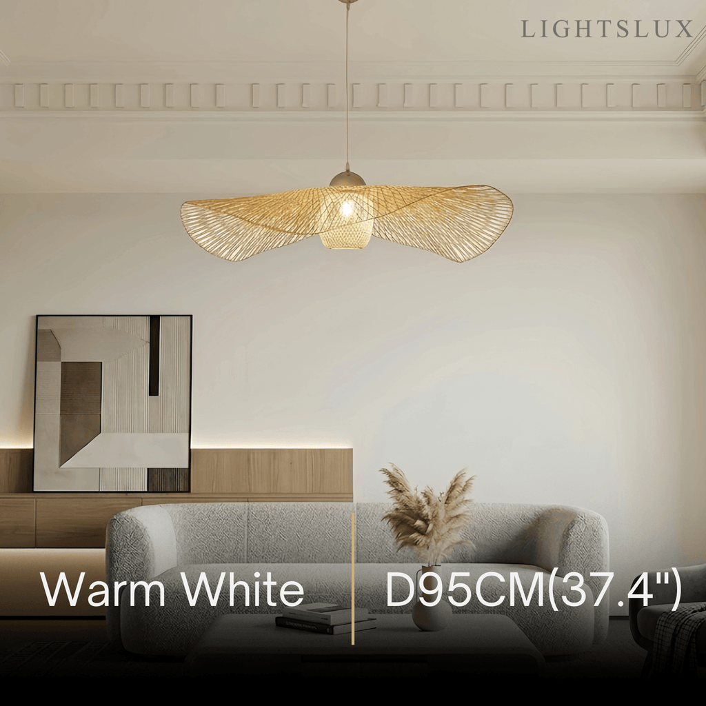 Modern Pendant Light - Rattan & Bamboo Hooded Shade for Dining Room - Flindria
