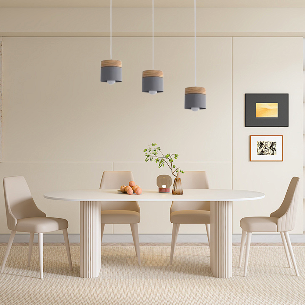Nordic Pendant Light -3 Heads Gray & Wood Cylinder for Dining Room - Flindria