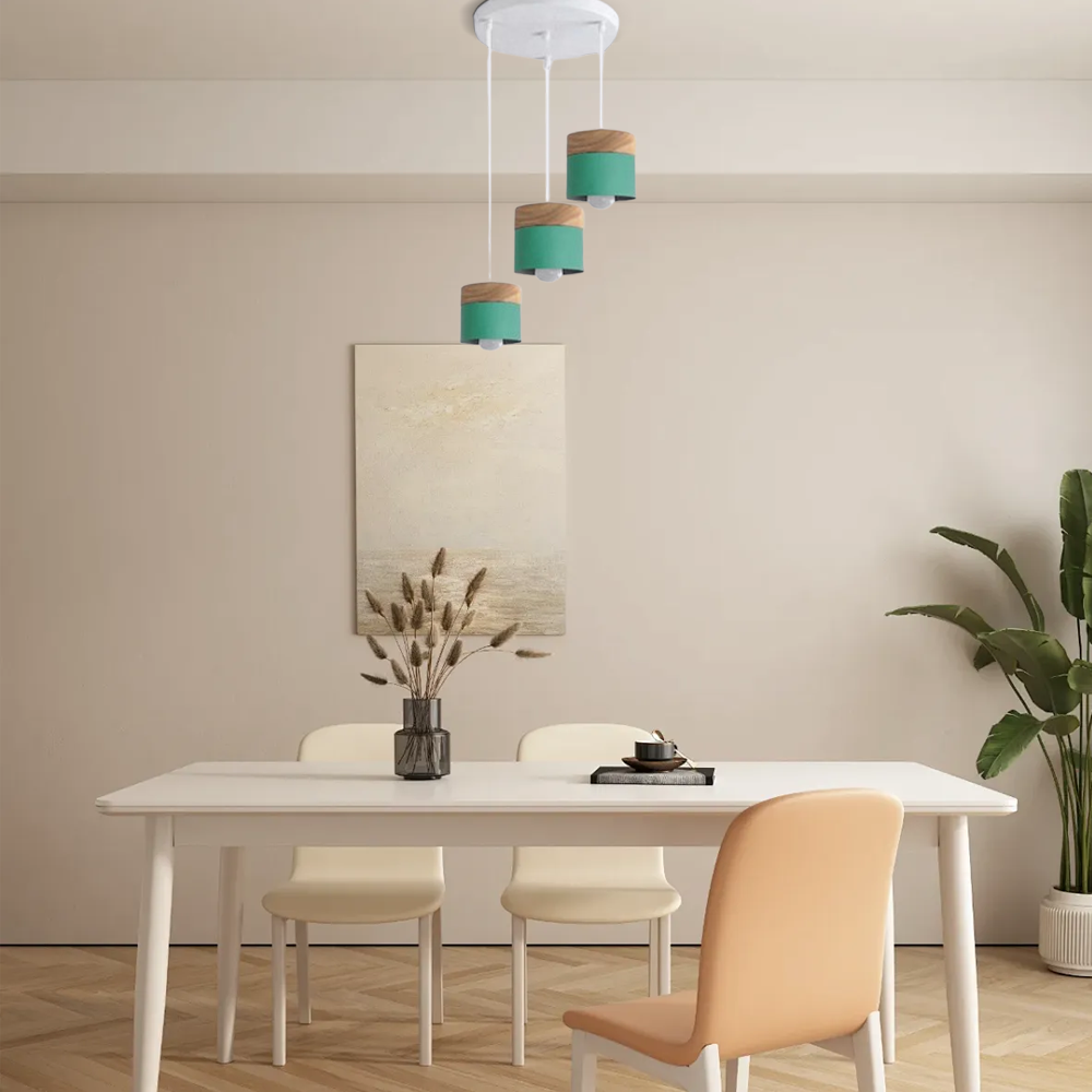 Nordic Pendant Light -3 Heads Gray & Wood Cylinder for Dining Room - Flindria