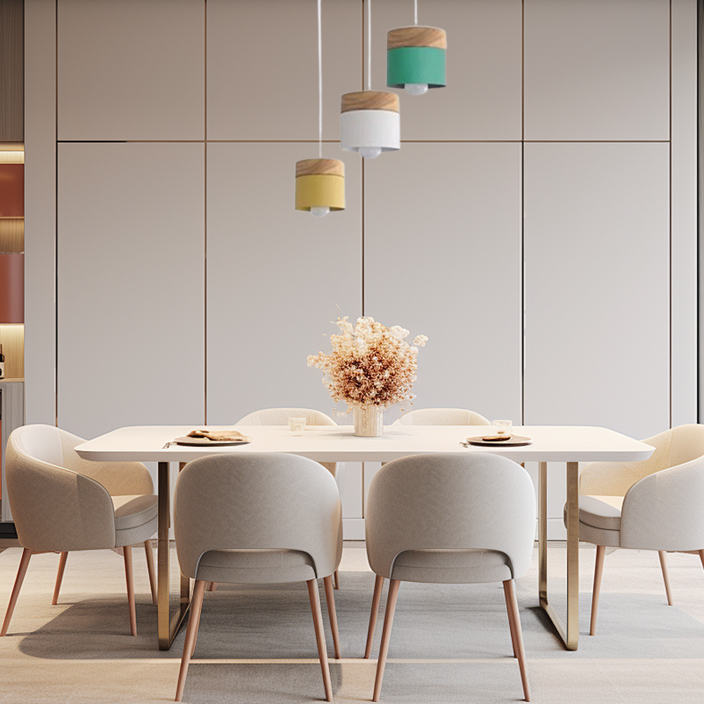 Nordic Pendant Light -3 Heads Gray & Wood Cylinder for Dining Room - Flindria