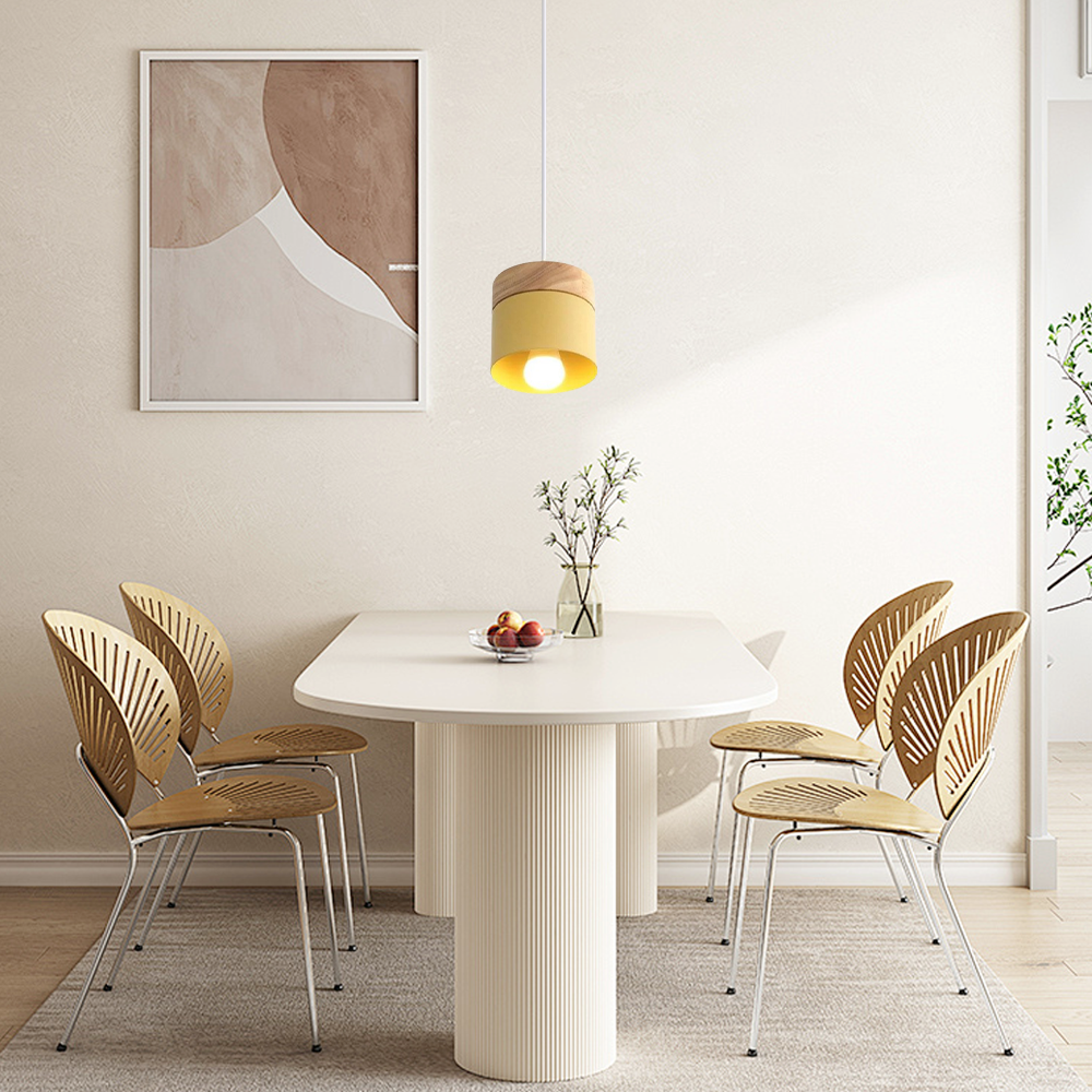 Nordic Pendant Light -3 Heads Gray & Wood Cylinder for Dining Room - Flindria