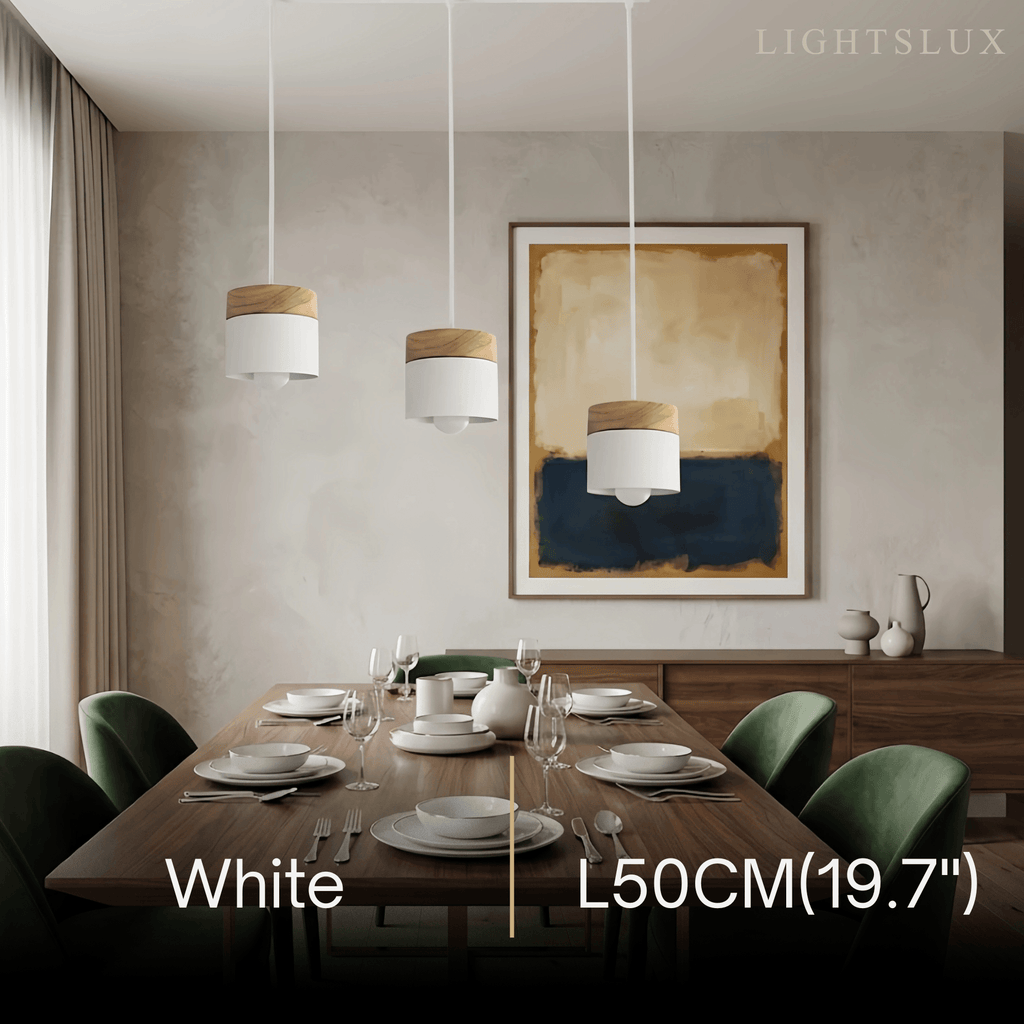 Nordic Pendant Light -3 Heads Gray & Wood Cylinder for Dining Room - Flindria