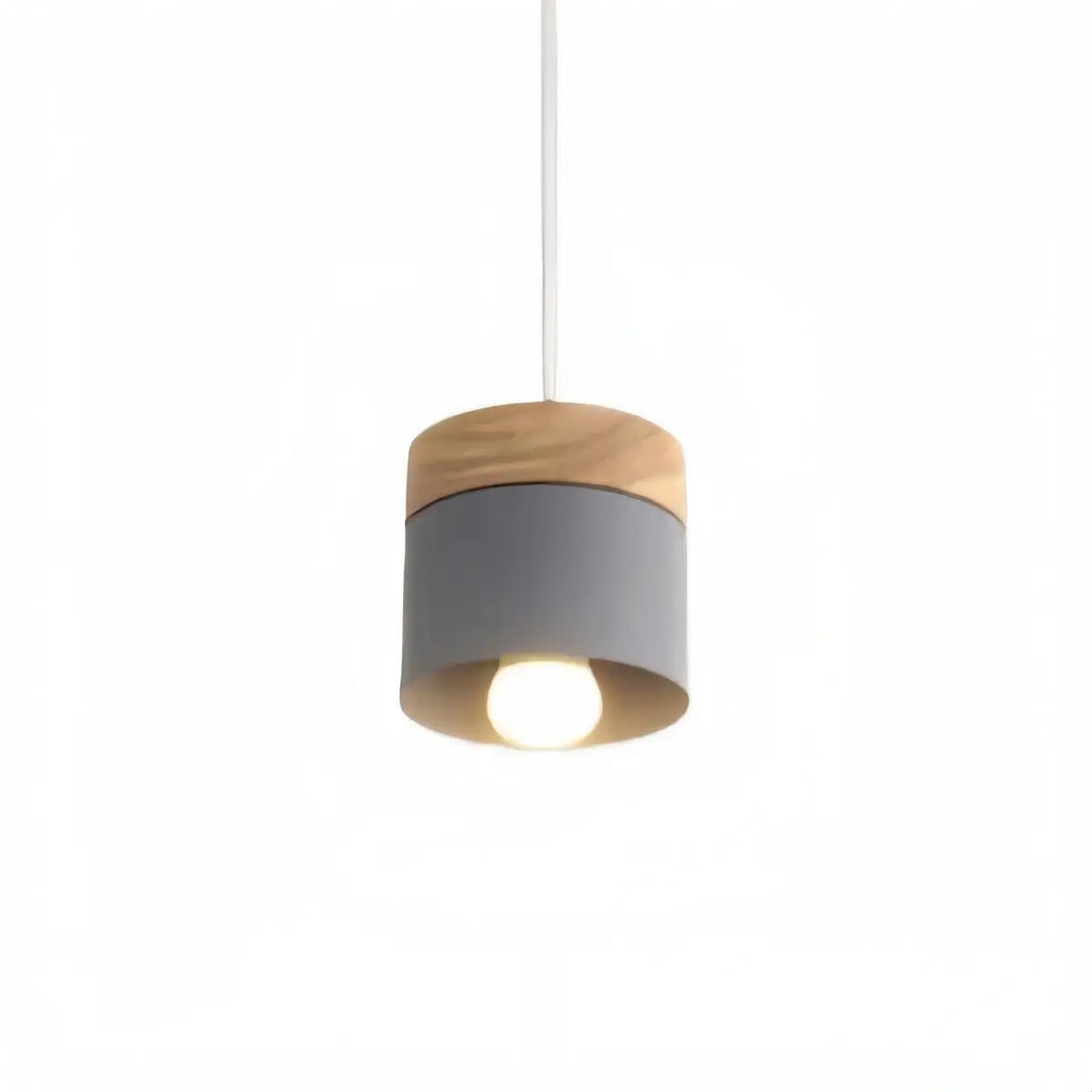 Nordic Pendant Light -3 Heads Gray & Wood Cylinder for Dining Room - Flindria