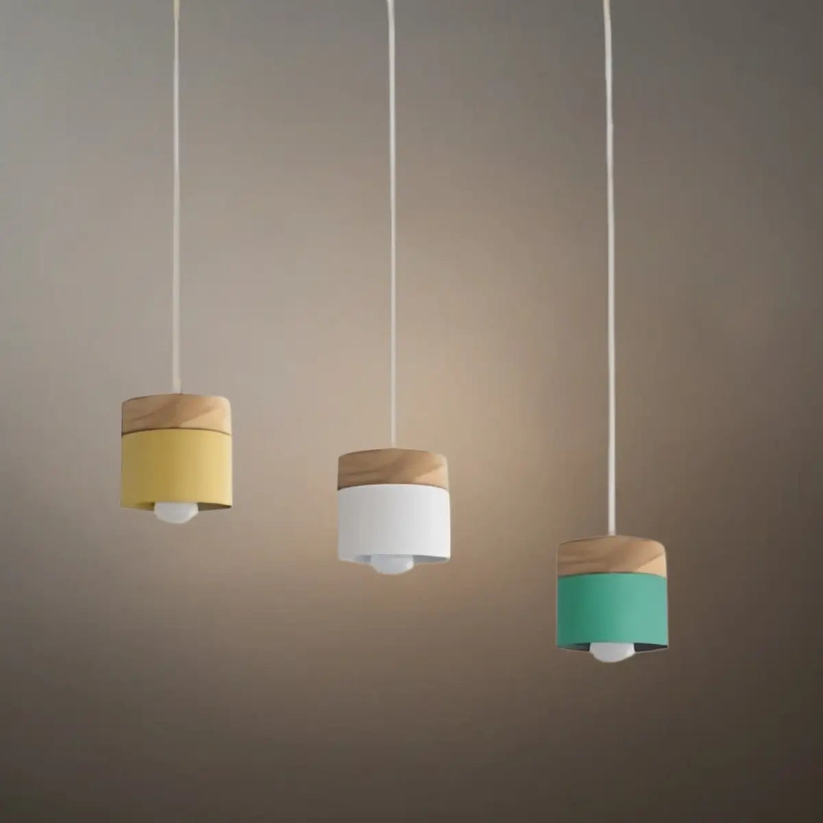 Nordic Pendant Light -3 Heads Gray & Wood Cylinder for Dining Room - Flindria