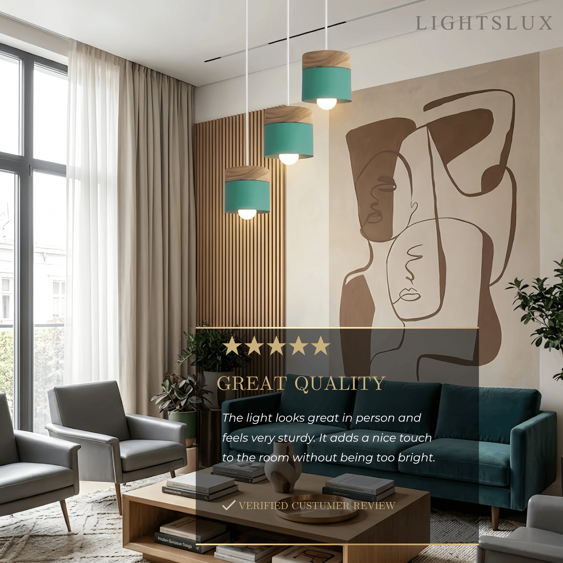 Nordic Pendant Light -3 Heads Gray & Wood Cylinder for Dining Room - Flindria