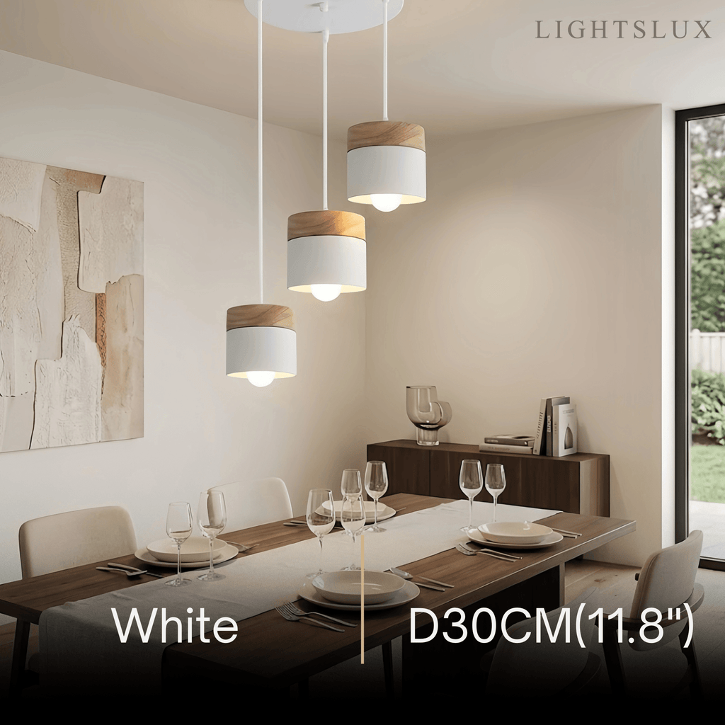 Nordic Pendant Light -3 Heads Gray & Wood Cylinder for Dining Room - Flindria