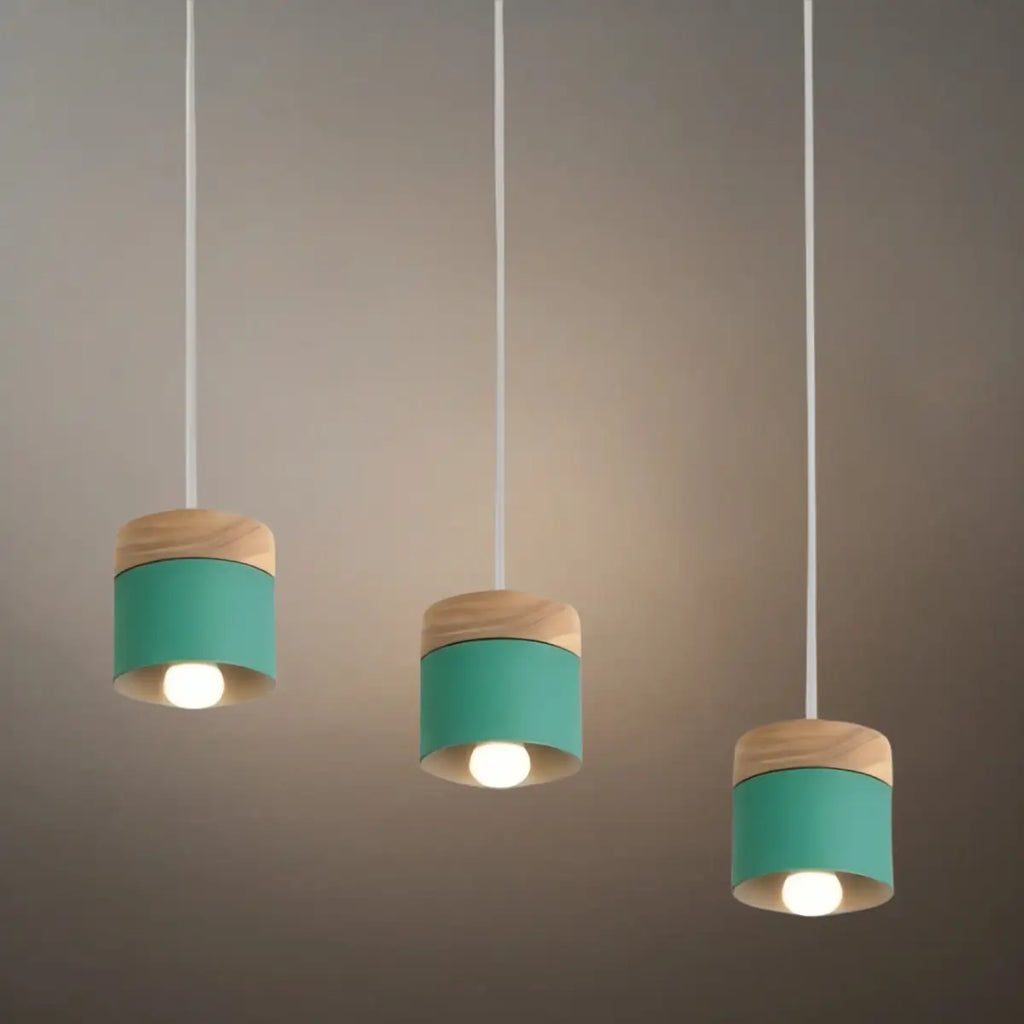 Nordic Pendant Light -3 Heads Gray & Wood Cylinder for Dining Room - Flindria