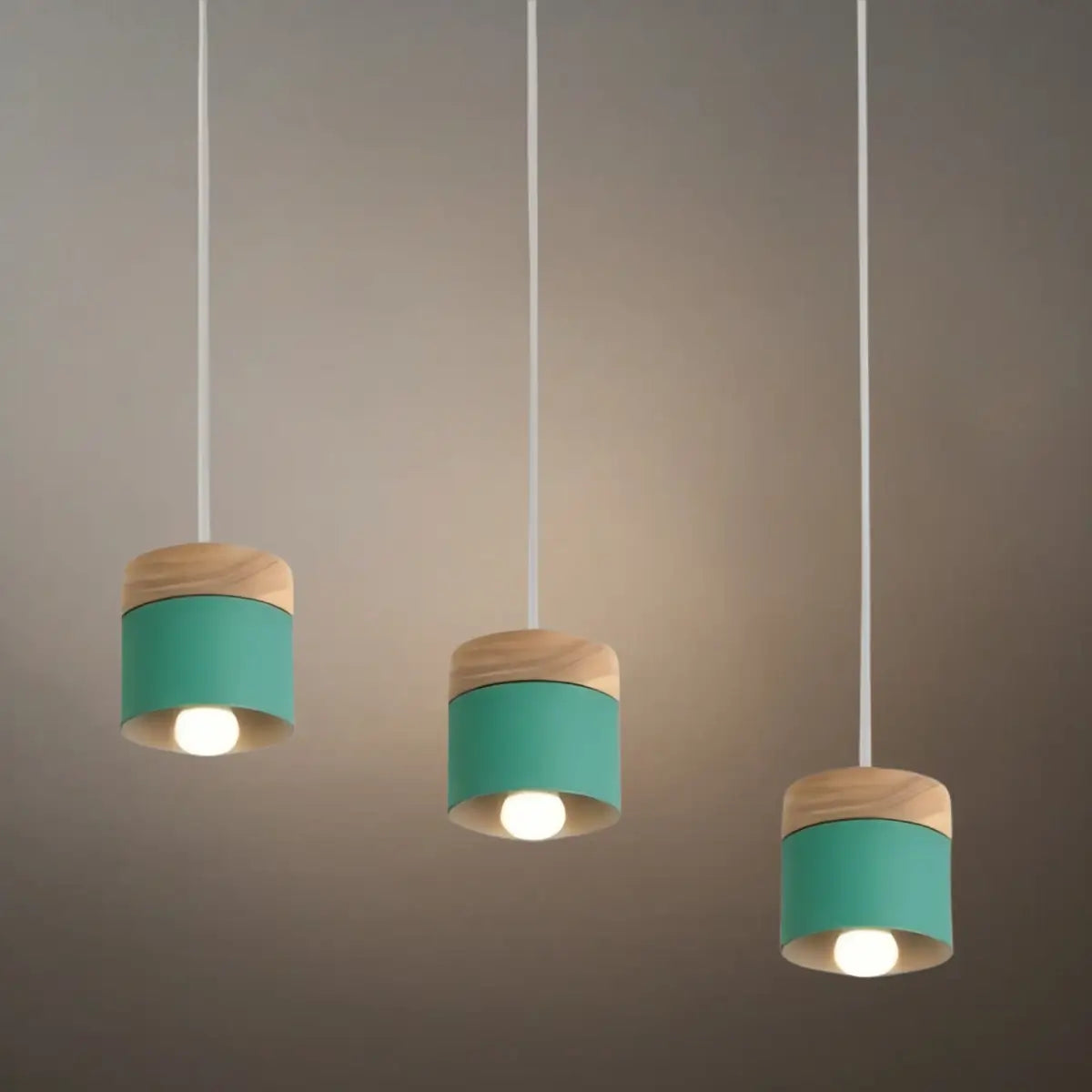 Nordic Pendant Light -3 Heads Gray & Wood Cylinder for Dining Room - Flindria
