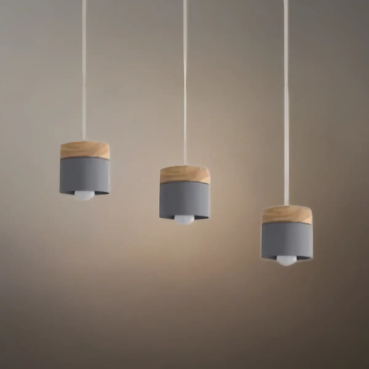 Nordic Pendant Light -3 Heads Gray & Wood Cylinder for Dining Room - Flindria