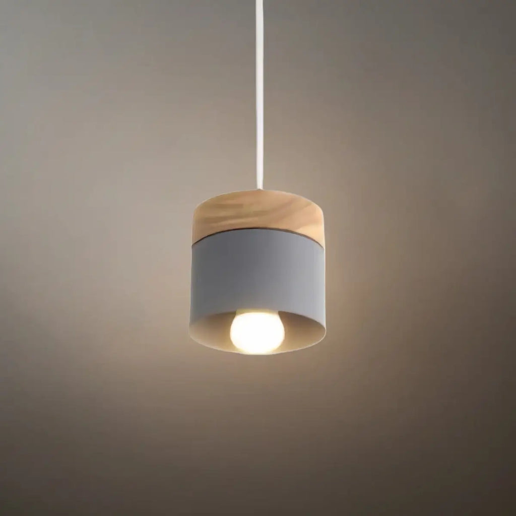 Nordic Pendant Light -3 Heads Gray & Wood Cylinder for Dining Room - Flindria