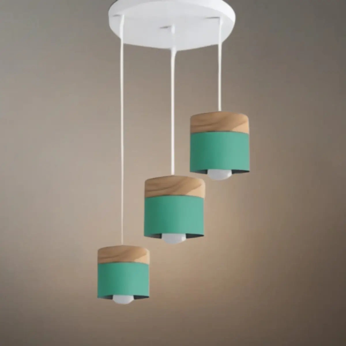 Nordic Pendant Light -3 Heads Gray & Wood Cylinder for Dining Room - Flindria