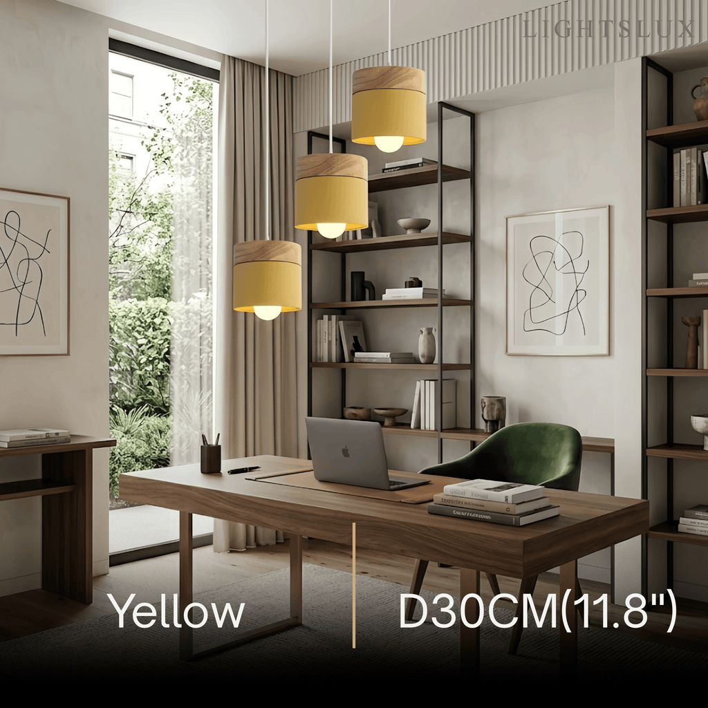 Nordic Pendant Light -3 Heads Gray & Wood Cylinder for Dining Room - Flindria