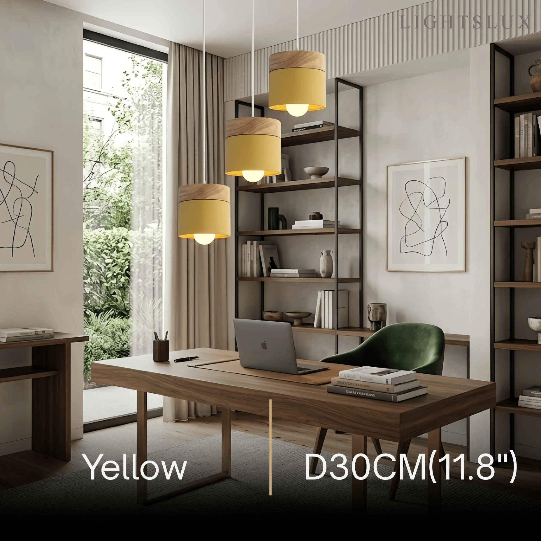 Nordic Pendant Light -3 Heads Gray & Wood Cylinder for Dining Room - Flindria