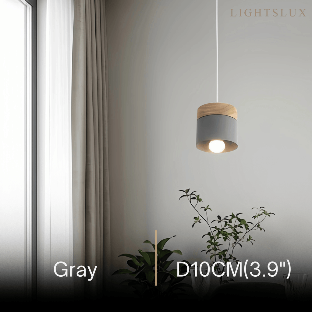 Nordic Pendant Light -3 Heads Gray & Wood Cylinder for Dining Room - Flindria