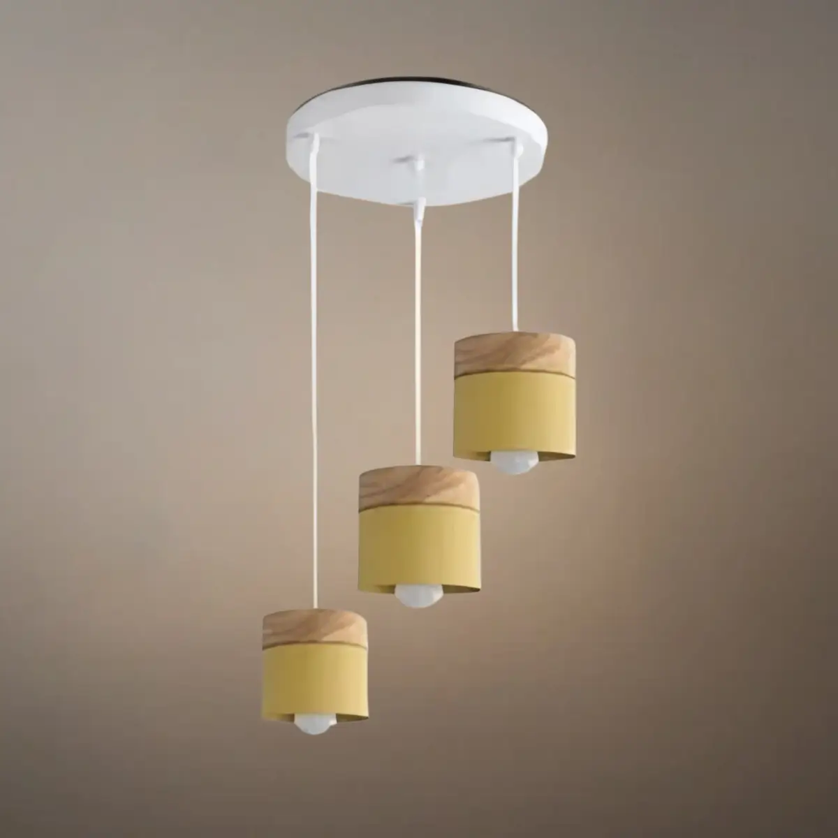 Nordic Pendant Light -3 Heads Gray & Wood Cylinder for Dining Room - Flindria