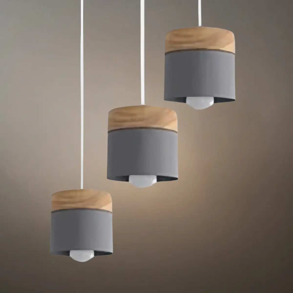 Nordic Pendant Light -3 Heads Gray & Wood Cylinder for Dining Room - Flindria