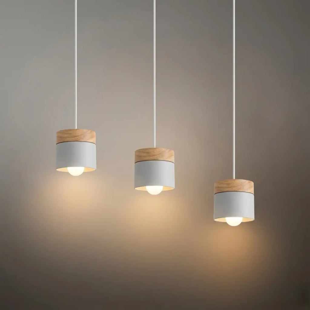 Nordic Pendant Light -3 Heads Gray & Wood Cylinder for Dining Room - Flindria