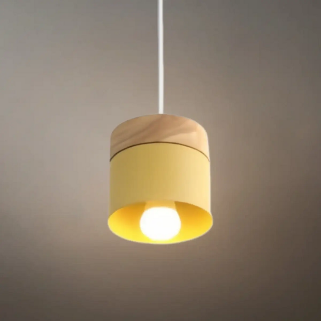 Nordic Pendant Light -3 Heads Gray & Wood Cylinder for Dining Room - Flindria