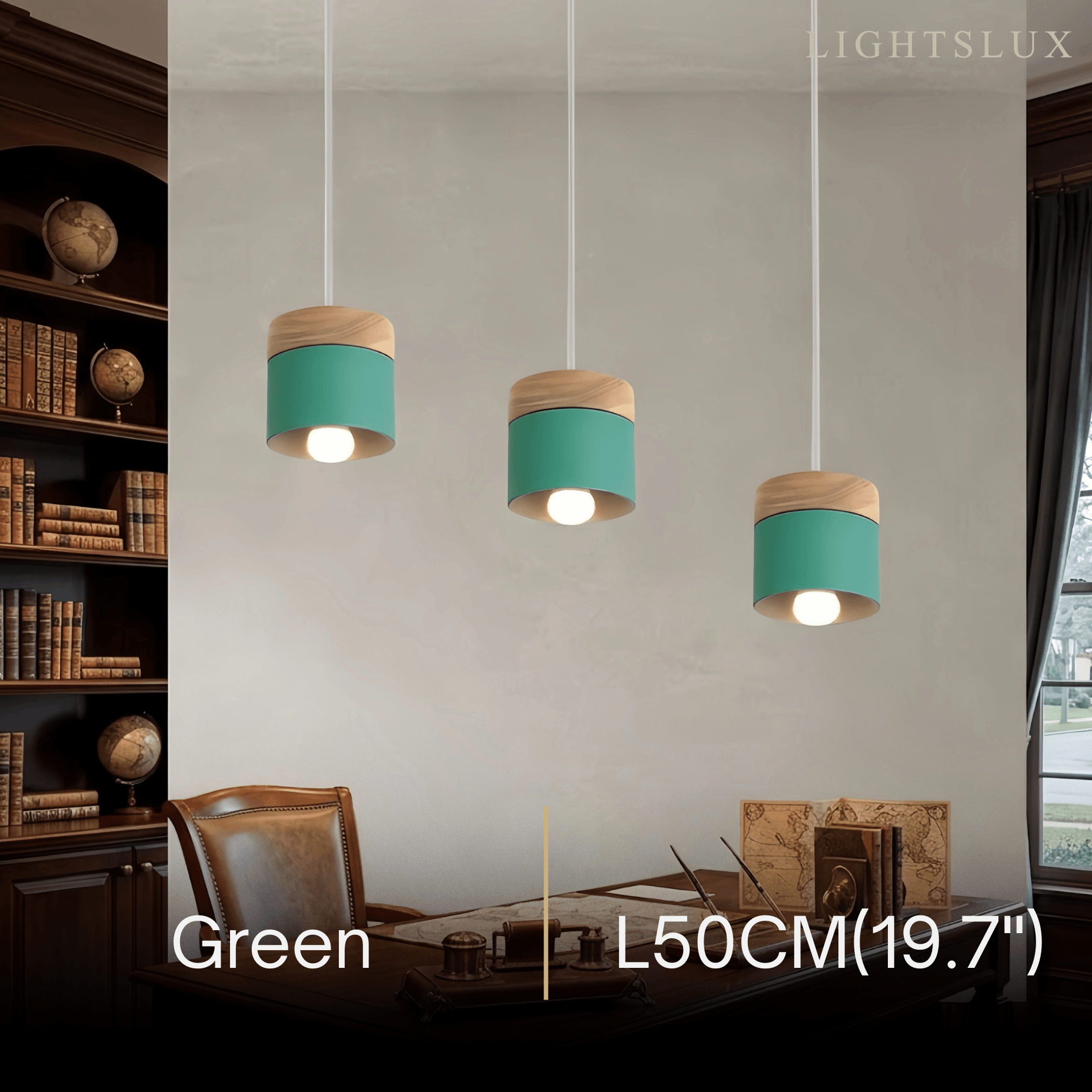 Nordic Pendant Light -3 Heads Gray & Wood Cylinder for Dining Room - Flindria