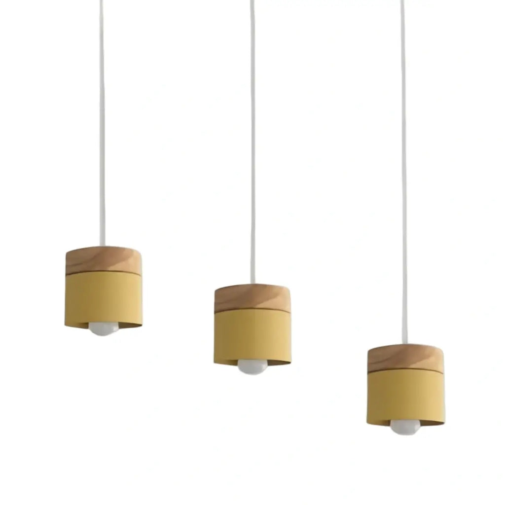 Nordic Pendant Light -3 Heads Gray & Wood Cylinder for Dining Room - Flindria