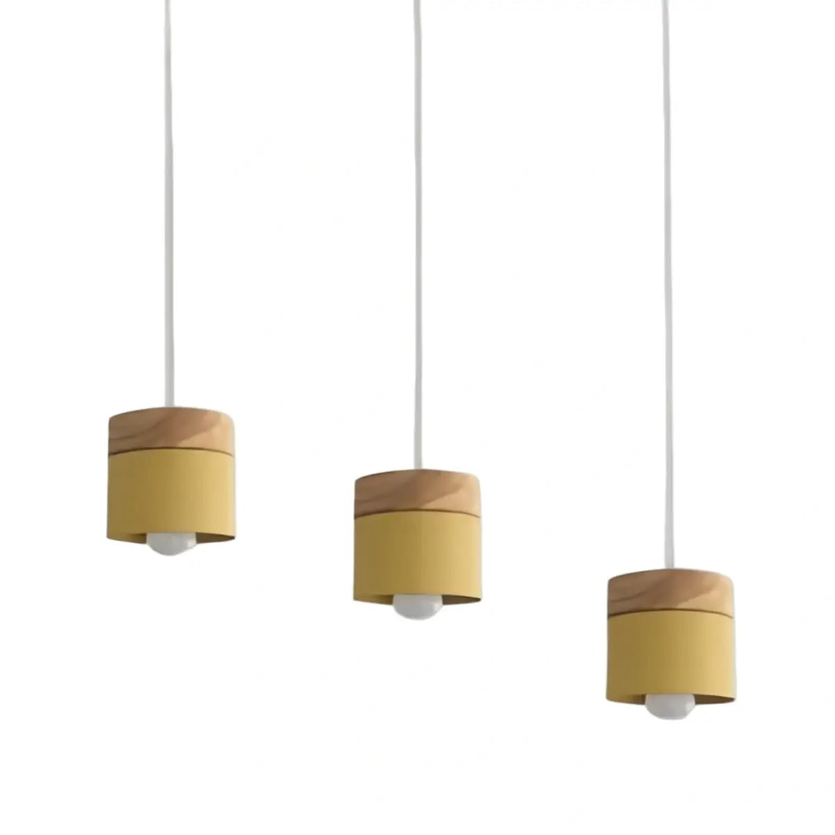 Nordic Pendant Light -3 Heads Gray & Wood Cylinder for Dining Room - Flindria