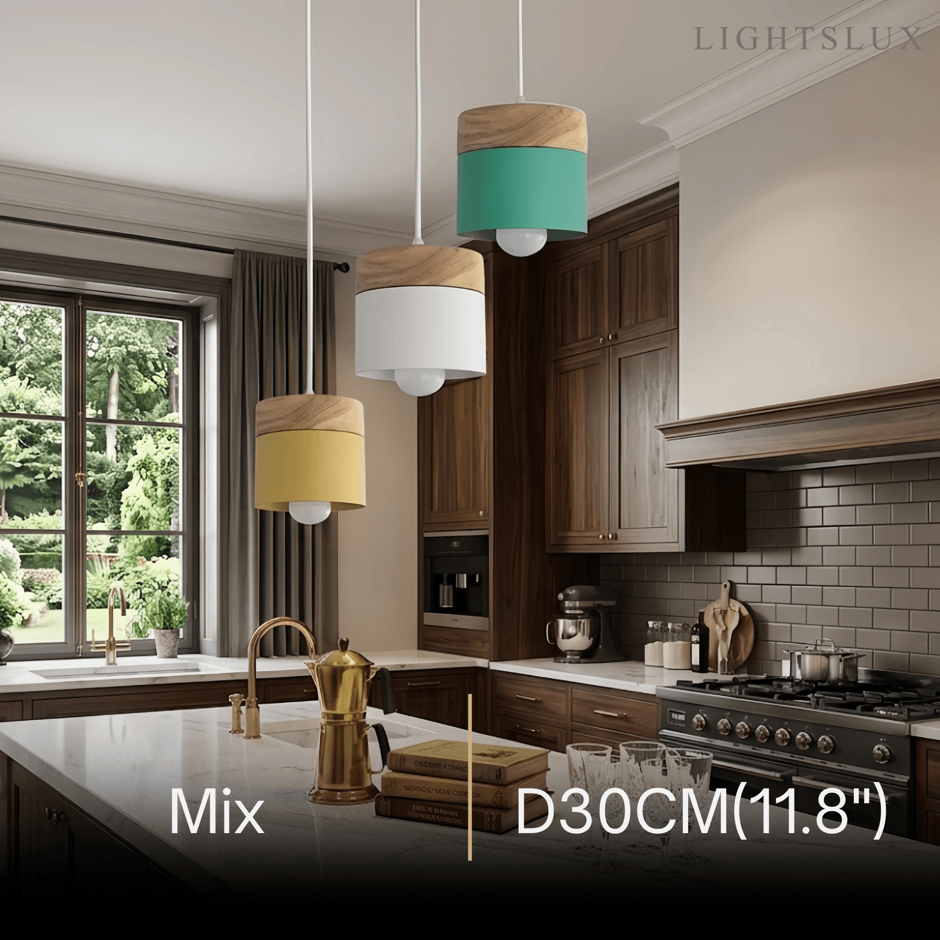 Nordic Pendant Light -3 Heads Gray & Wood Cylinder for Dining Room - Flindria