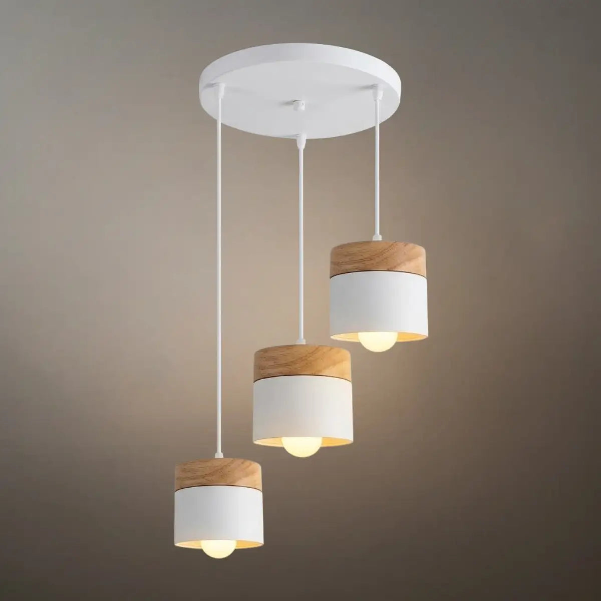 Nordic Pendant Light -3 Heads Gray & Wood Cylinder for Dining Room - Flindria