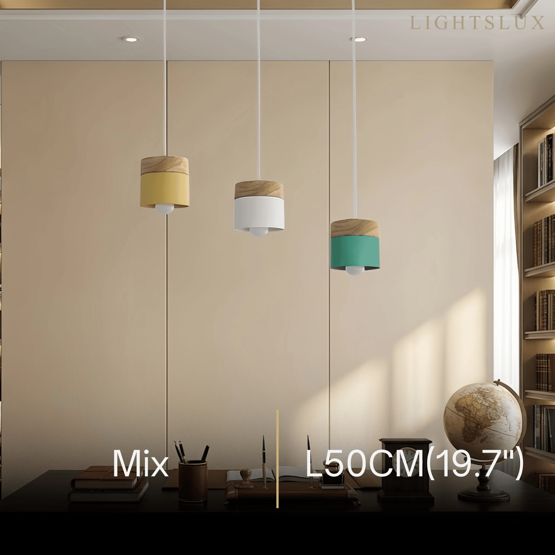 Nordic Pendant Light -3 Heads Gray & Wood Cylinder for Dining Room - Flindria