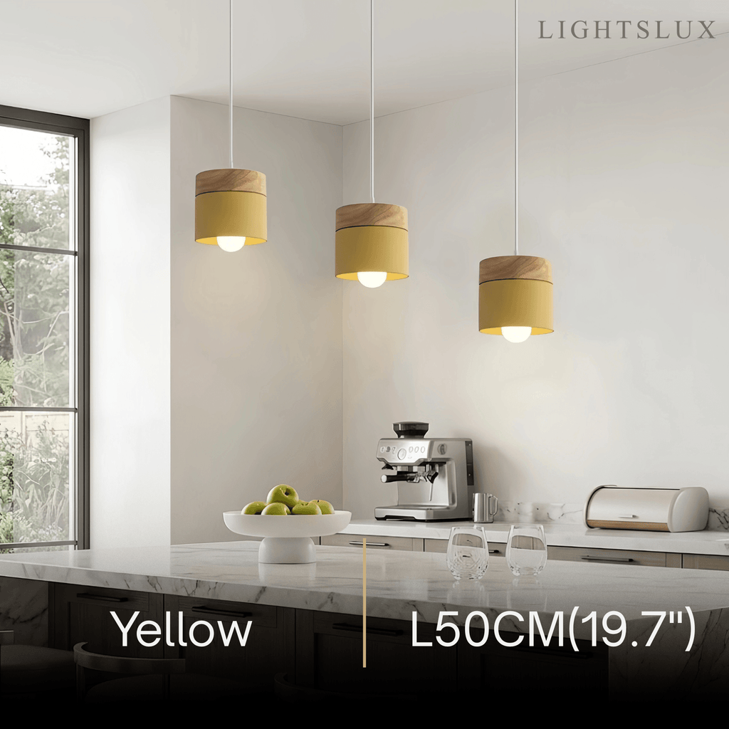 Nordic Pendant Light -3 Heads Gray & Wood Cylinder for Dining Room - Flindria