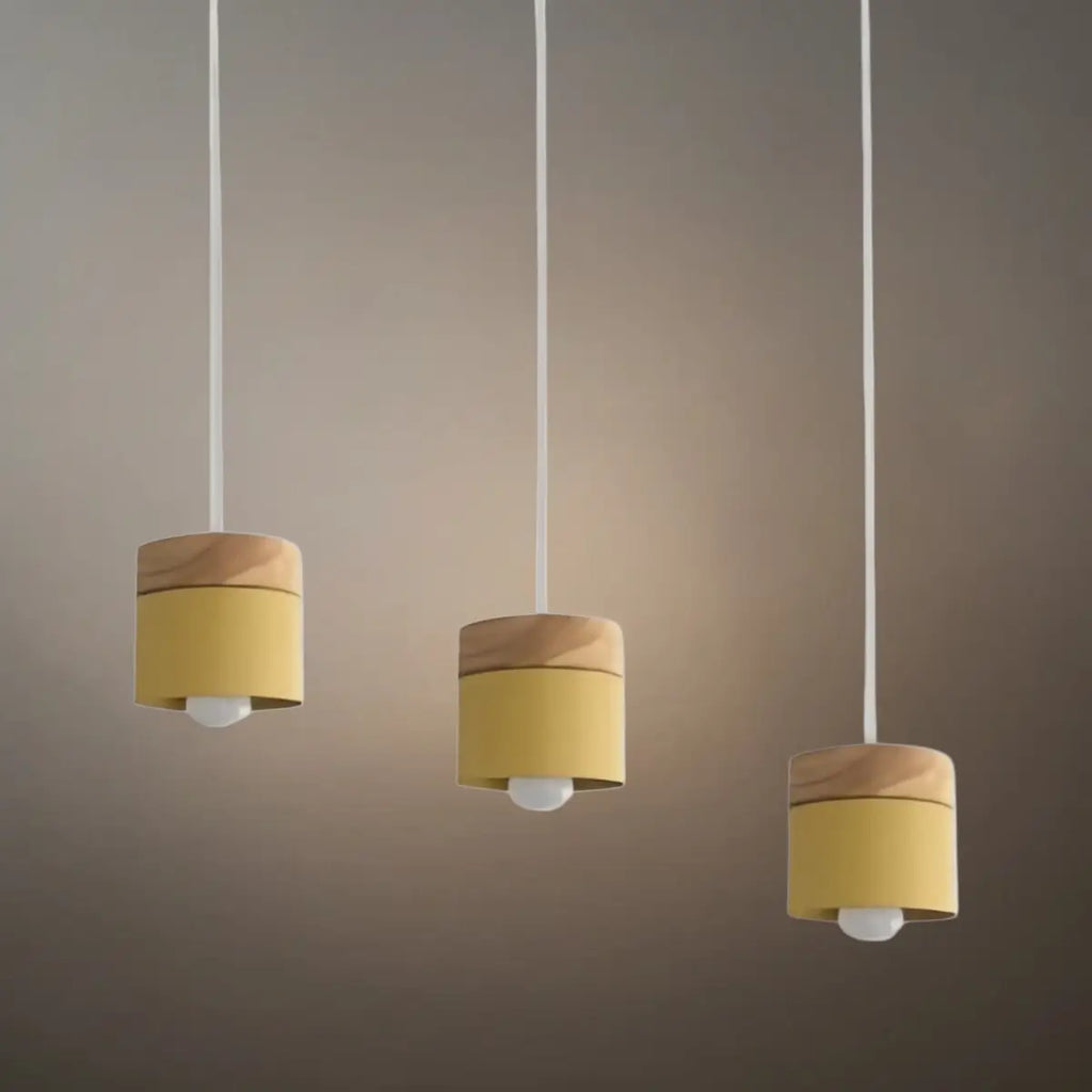 Nordic Pendant Light -3 Heads Gray & Wood Cylinder for Dining Room - Flindria