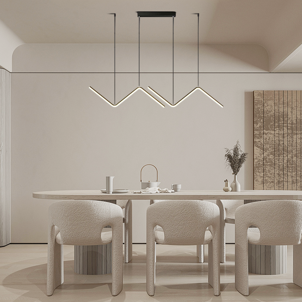 Minimalist Black/Gold Pendant Light - Wavy Linear Metal Lamp for Dining Room - Flindria