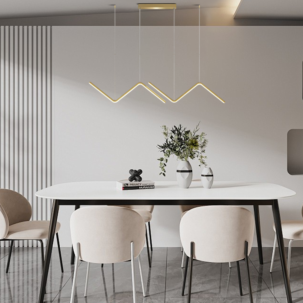 Minimalist Black/Gold Pendant Light - Wavy Linear Metal Lamp for Dining Room - Flindria