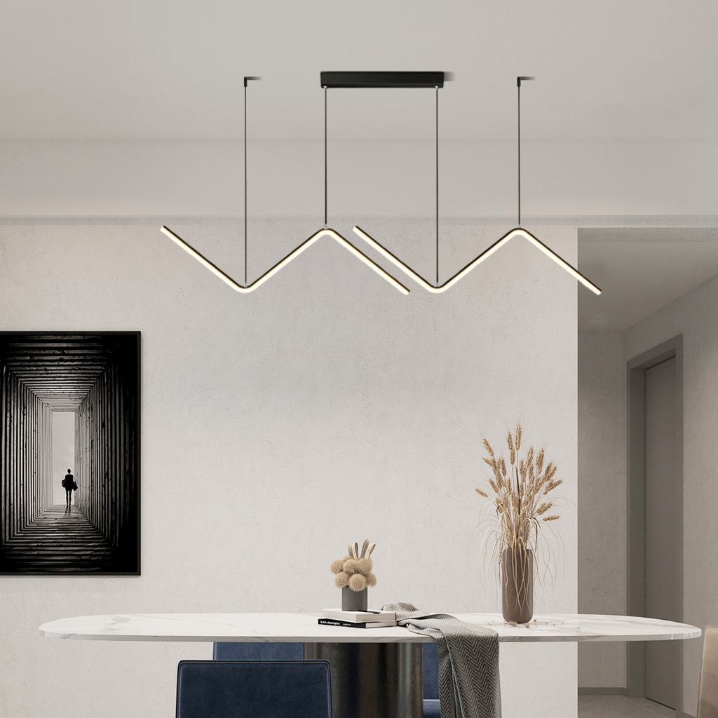 Minimalist Black/Gold Pendant Light - Wavy Linear Metal Lamp for Dining Room - Flindria