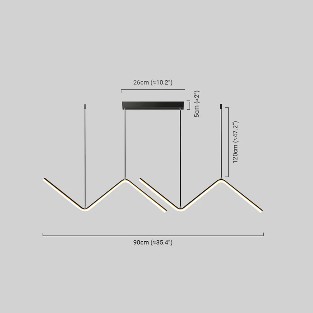 Minimalist Black/Gold Pendant Light - Wavy Linear Metal Lamp for Dining Room - Flindria