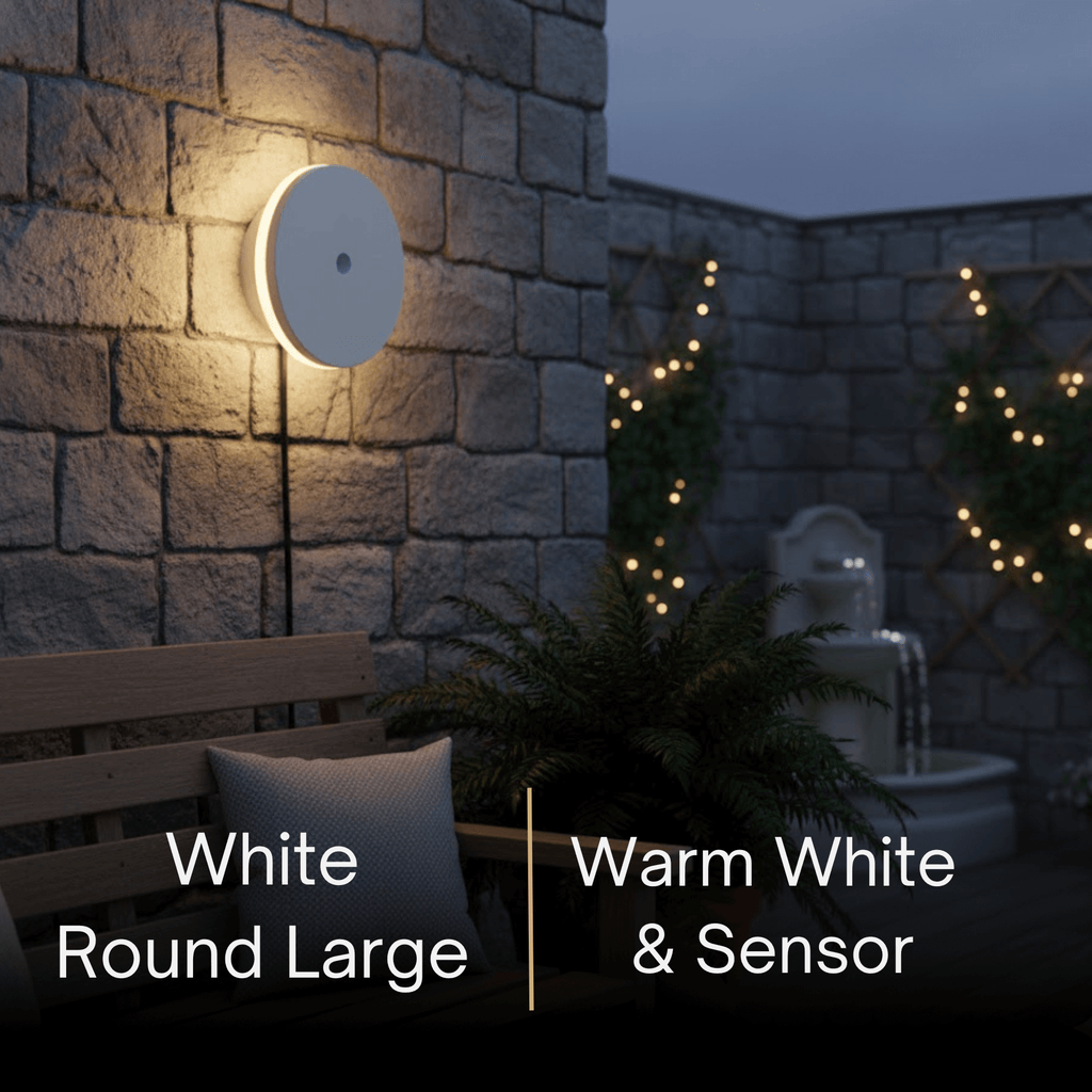 מנורת קיר חיצונית LED מינימליסטית סולארית – אור חיישן עגול/מרובע שחור/לבן למרפסת - פלינדריה