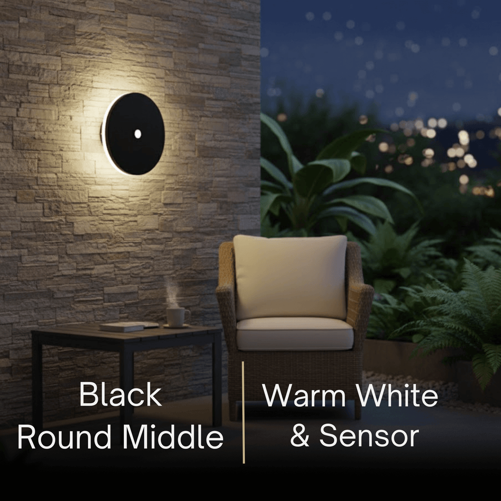 מנורת קיר חיצונית LED מינימליסטית סולארית – אור חיישן עגול/מרובע שחור/לבן למרפסת - פלינדריה