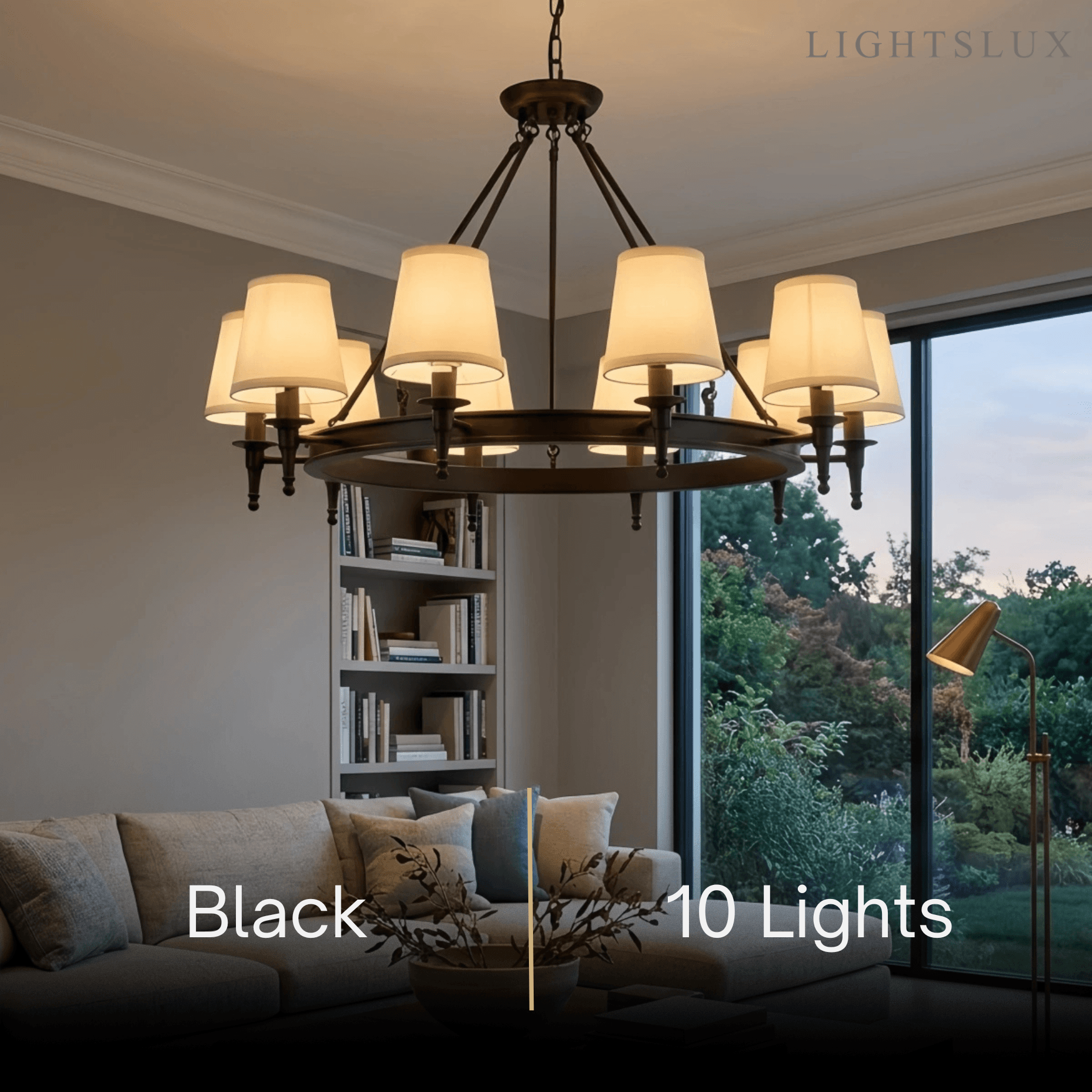 Vintage Black Chandelier - Copper Ring Metal Frame with Fabric for Dining Room - Flindria