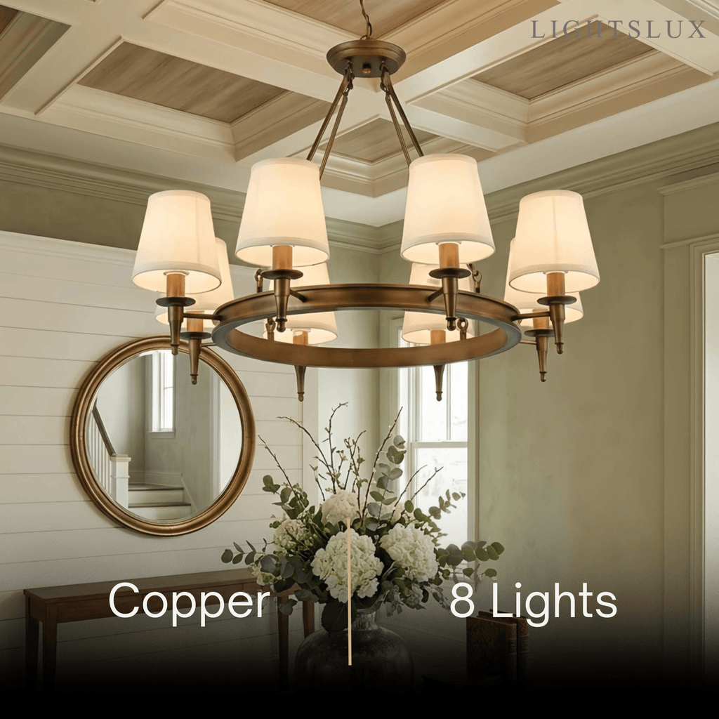 Vintage Black Chandelier - Copper Ring Metal Frame with Fabric for Dining Room - Flindria